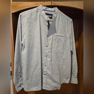 32 Bar Blues Mens Size L Cotton / Linen Blend Button-down Shirt Gray